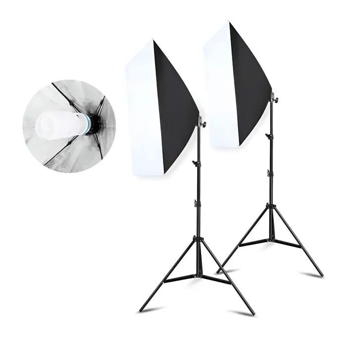 Kit 2 Softbox 50x70cm Avec Socle Pour 2x2 Lampes + 2x1 Trépied 2m