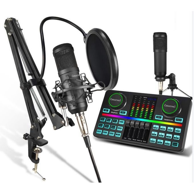 GREEN AUDIO Microphone à Condensateur De Podcast Enregistrement Studio En Direct + Carte Son Mixage